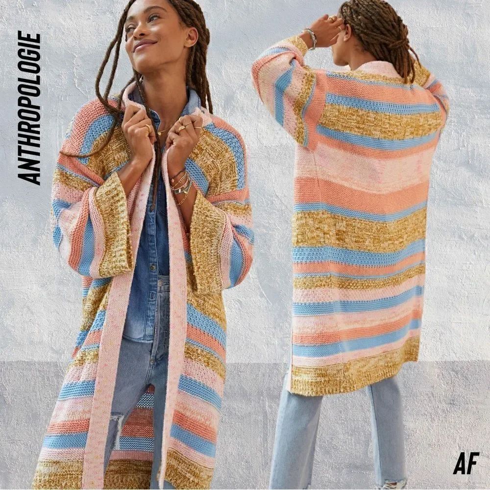 ANTHROPOLOGIE STRIPED TEXTURED CARDI OS NWT PINK COMBO